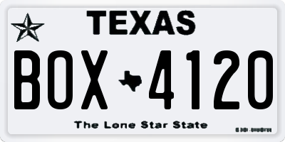 TX license plate BOX4120
