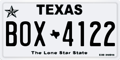 TX license plate BOX4122