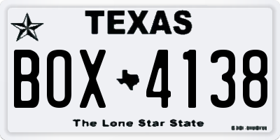 TX license plate BOX4138