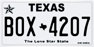TX license plate BOX4207