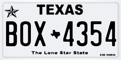 TX license plate BOX4354