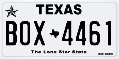 TX license plate BOX4461