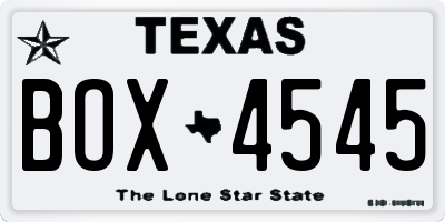 TX license plate BOX4545