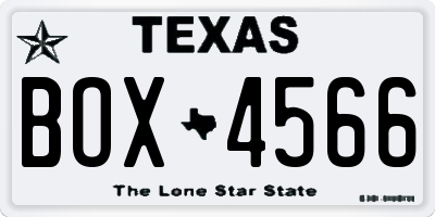 TX license plate BOX4566