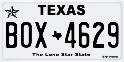 TX license plate BOX4629
