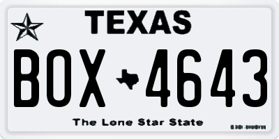 TX license plate BOX4643