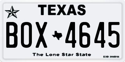 TX license plate BOX4645