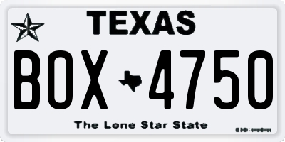 TX license plate BOX4750