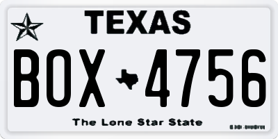 TX license plate BOX4756