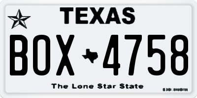TX license plate BOX4758