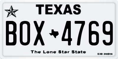 TX license plate BOX4769