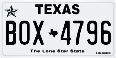 TX license plate BOX4796