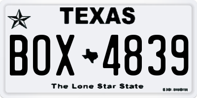 TX license plate BOX4839