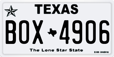 TX license plate BOX4906