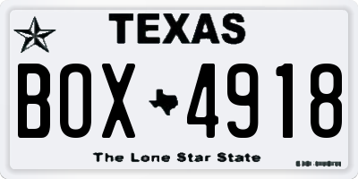 TX license plate BOX4918