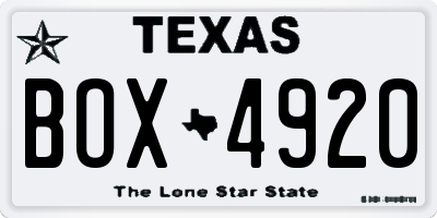 TX license plate BOX4920