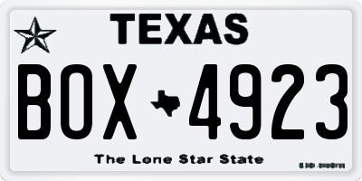 TX license plate BOX4923