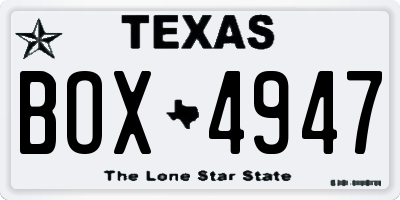 TX license plate BOX4947