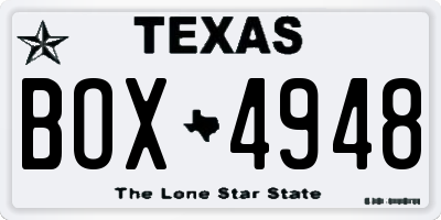 TX license plate BOX4948