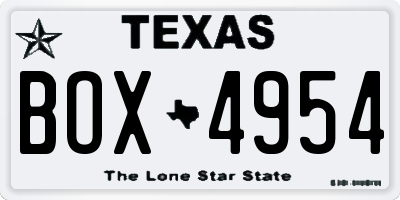 TX license plate BOX4954