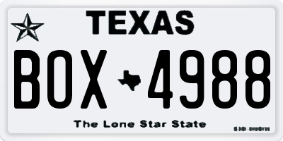 TX license plate BOX4988