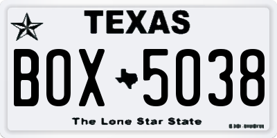 TX license plate BOX5038