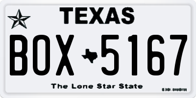 TX license plate BOX5167