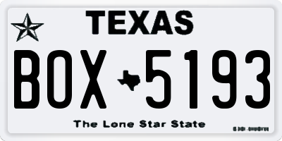 TX license plate BOX5193