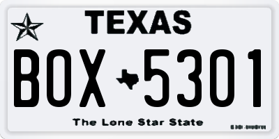 TX license plate BOX5301