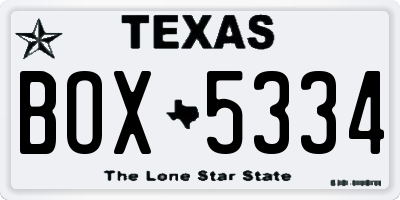 TX license plate BOX5334