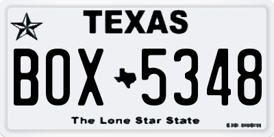 TX license plate BOX5348