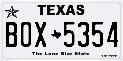 TX license plate BOX5354