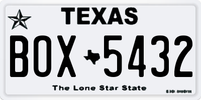 TX license plate BOX5432