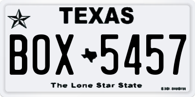 TX license plate BOX5457
