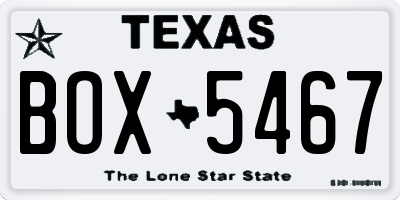 TX license plate BOX5467