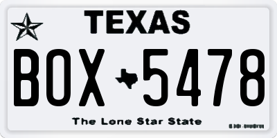 TX license plate BOX5478