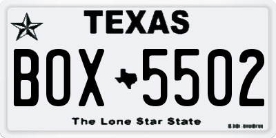 TX license plate BOX5502
