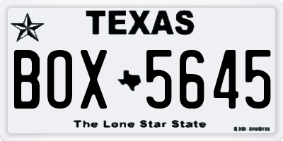 TX license plate BOX5645