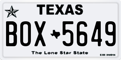 TX license plate BOX5649