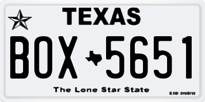 TX license plate BOX5651