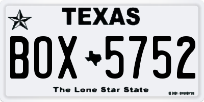 TX license plate BOX5752
