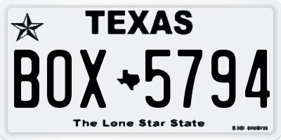 TX license plate BOX5794
