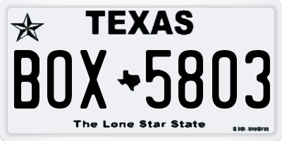 TX license plate BOX5803
