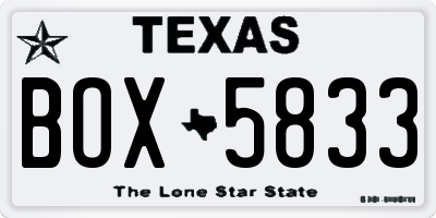 TX license plate BOX5833