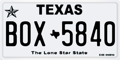 TX license plate BOX5840