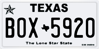 TX license plate BOX5920