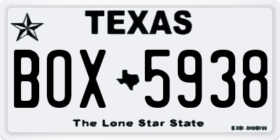 TX license plate BOX5938