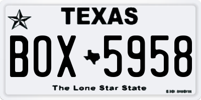 TX license plate BOX5958