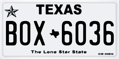 TX license plate BOX6036