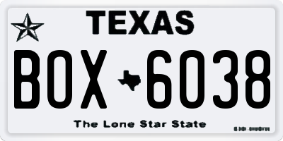 TX license plate BOX6038
